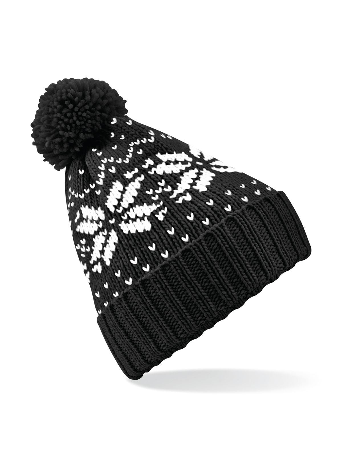 Beanies Fair Isle Snowstar Beanie Schwarz/Weiß bestickbar und bedruckbar – LA1970