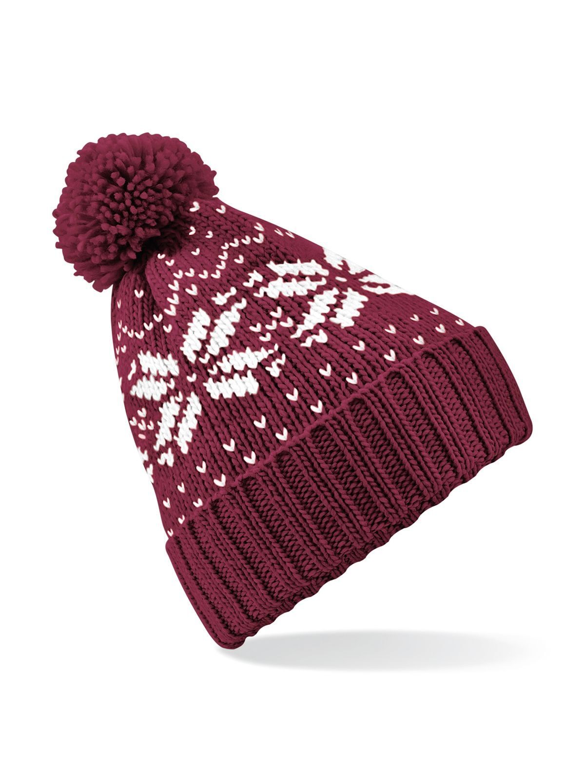Beanies Fair Isle Snowstar Beanie burgundy/Weiß bestickbar und bedruckbar – LA1970