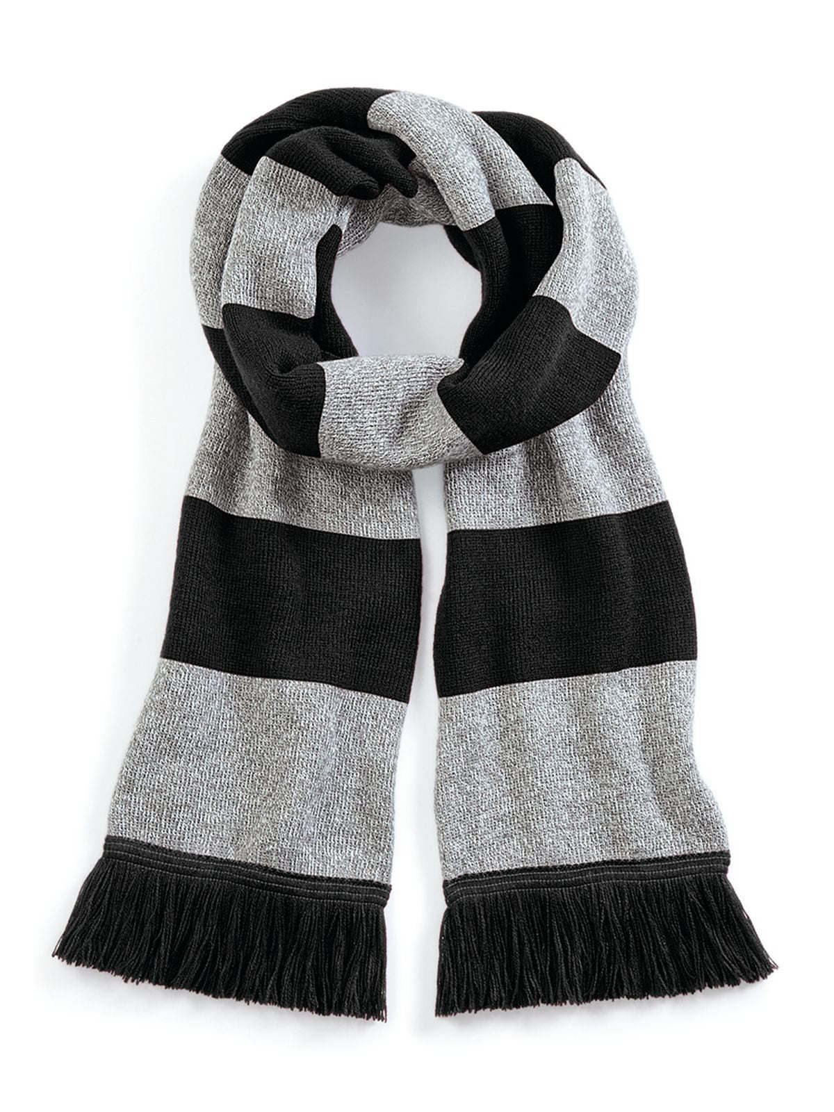 Stadium Scarf Herren Schal / Handschuhe – Beechfield – Farbe black/heather grey – individuell veredelbar