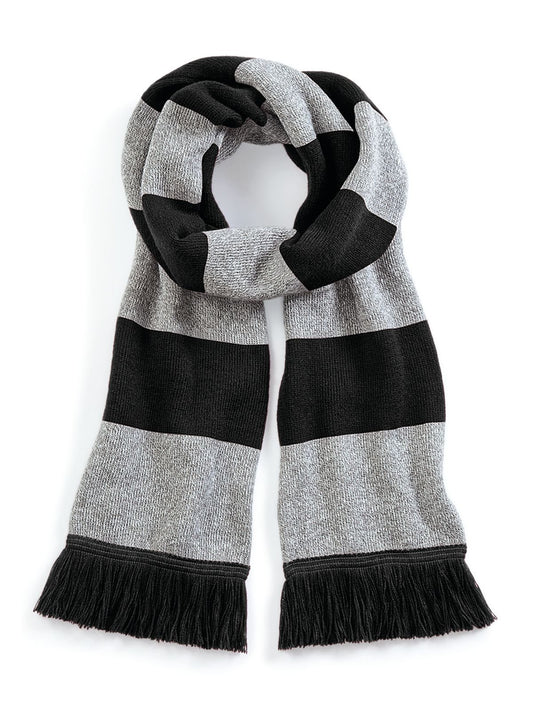 Stadium Scarf Herren Schal / Handschuhe – Beechfield – Farbe black/heather grey – individuell veredelbar