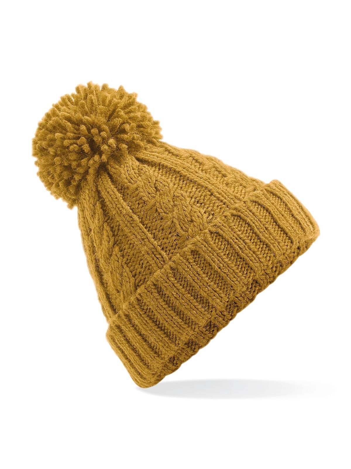 Beanies Cable Knit Melange Beanie Senfgelb bestickbar und bedruckbar – LA1970