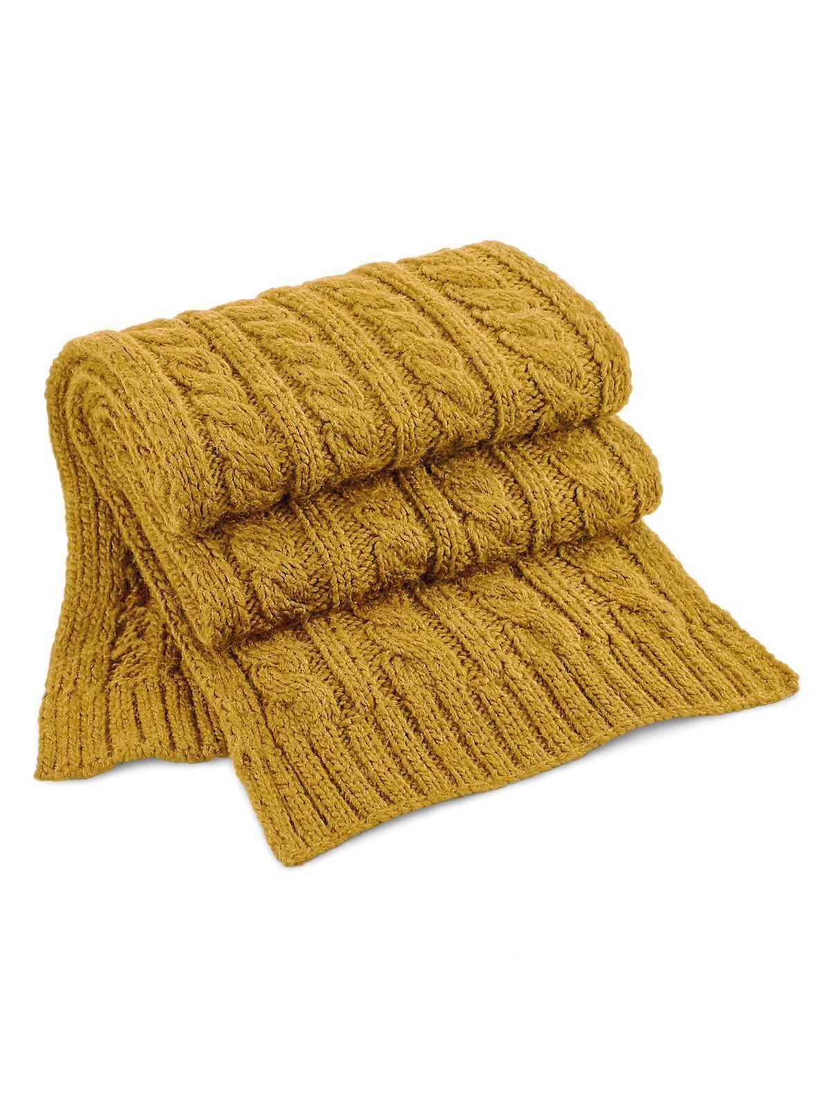 Cable Knit Melange Scarf Unisex Schal / Handschuhe – Beechfield – Farbe Senf – individuell veredelbar