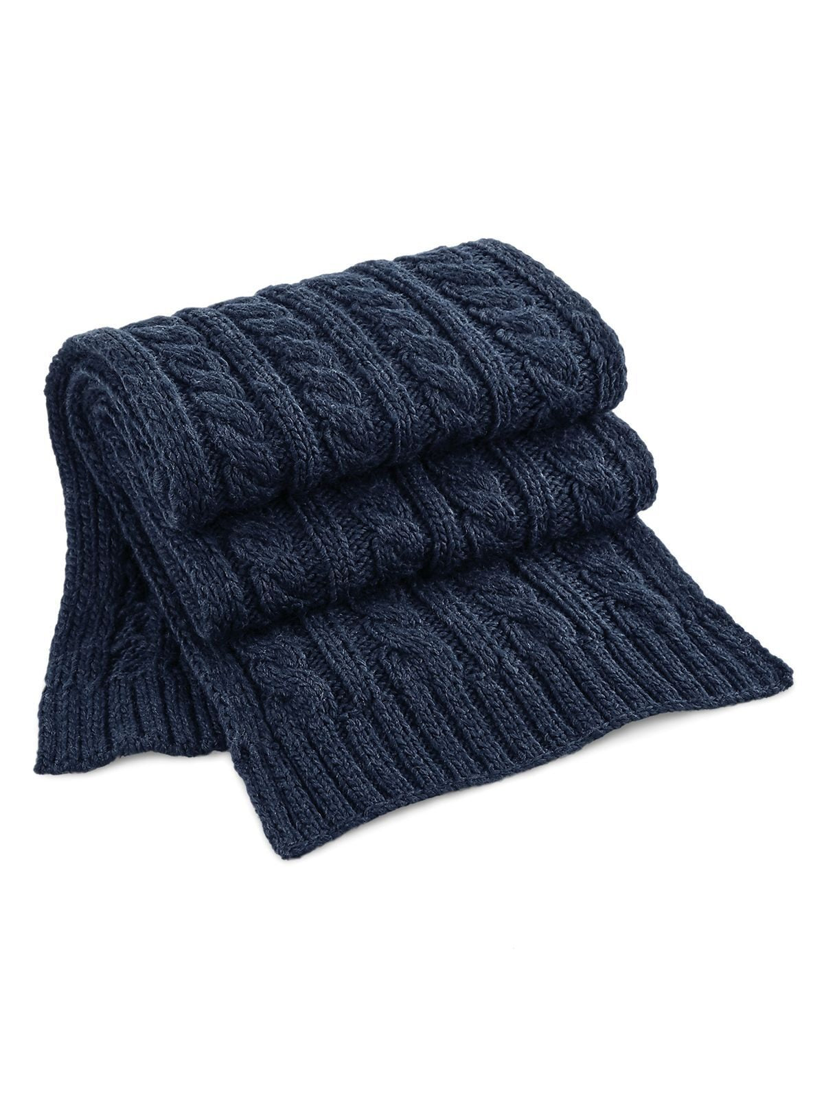 Cable Knit Melange Scarf Unisex Schal / Handschuhe – Beechfield – Farbe Navy – individuell veredelbar