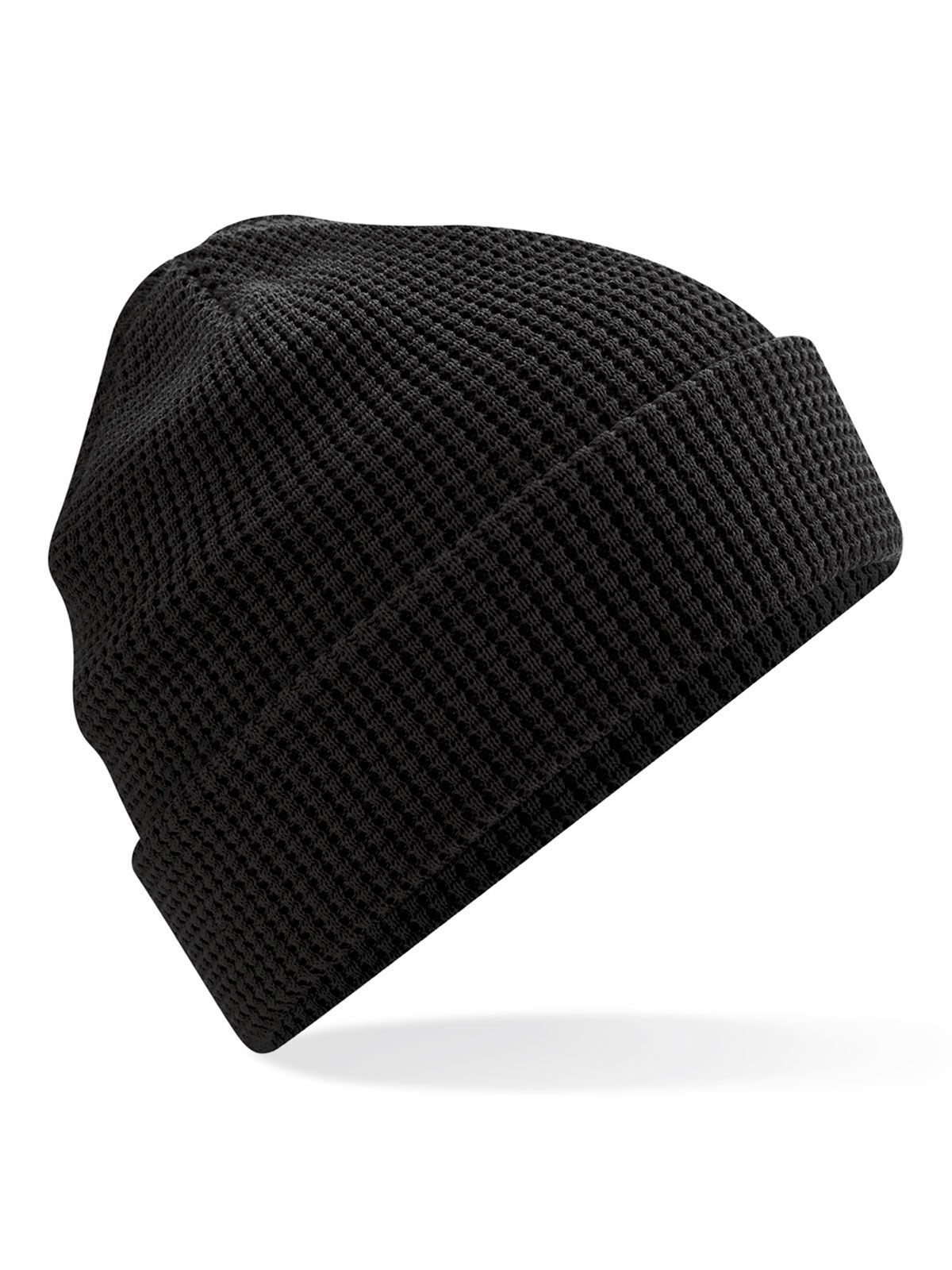 Beanies Organic Cotton Waffle Beanie Schwarz bestickbar und bedruckbar – LA1970