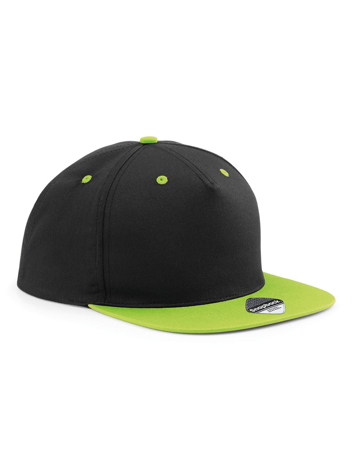 Baseball Caps 5 Panel Contrast Snapback Schwarz/lime green bestickbar und bedruckbar – LA1970