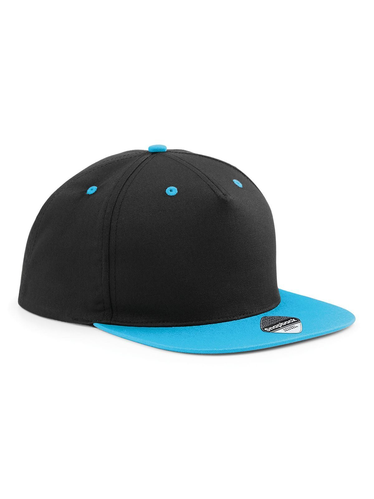 Baseball Caps 5 Panel Contrast Snapback Schwarz/surf blue bestickbar und bedruckbar – LA1970