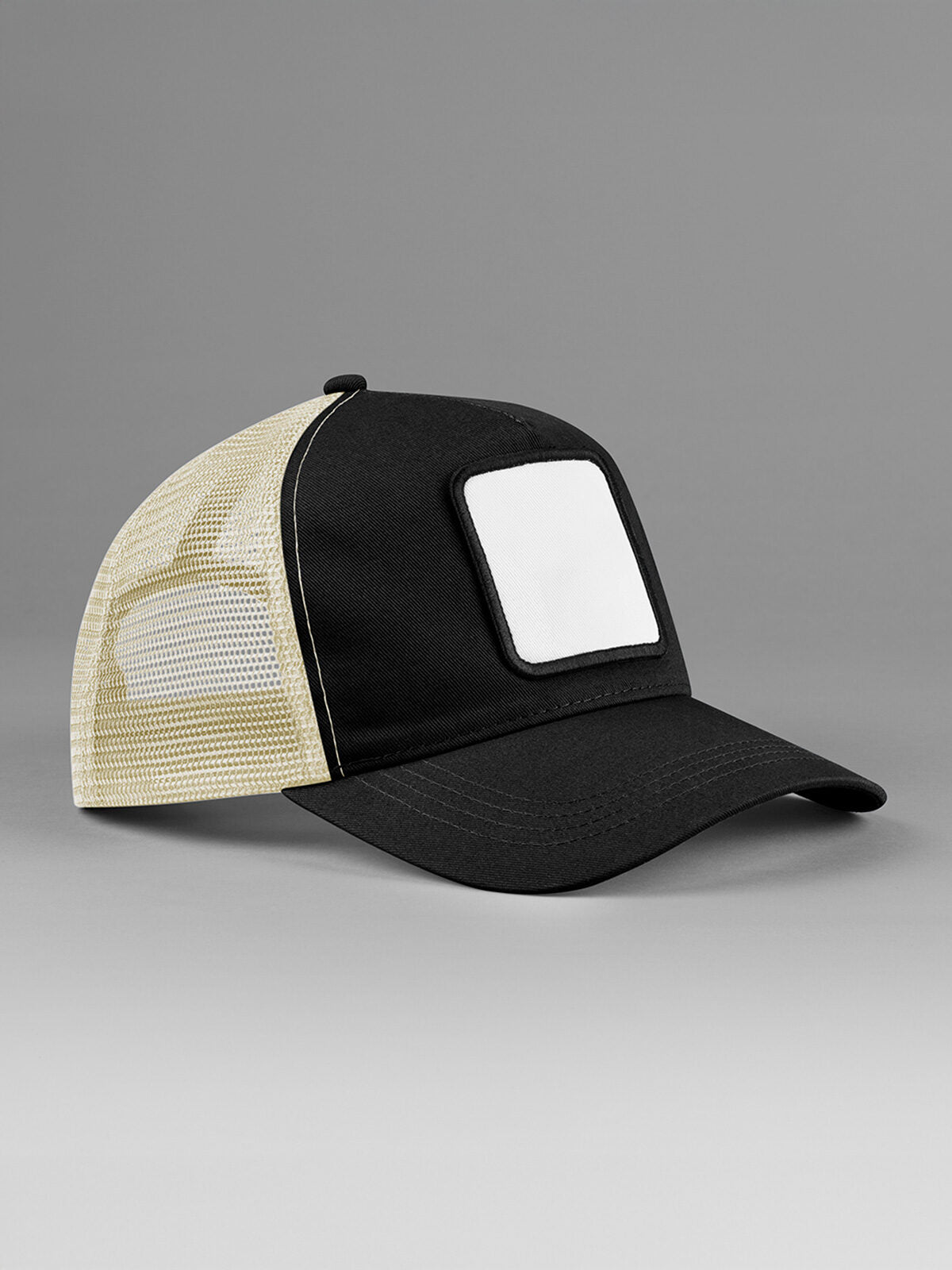Trucker Caps Appliqué Patch 5 Panel Trucker Schwarz/stone bestickbar und bedruckbar – LA1970