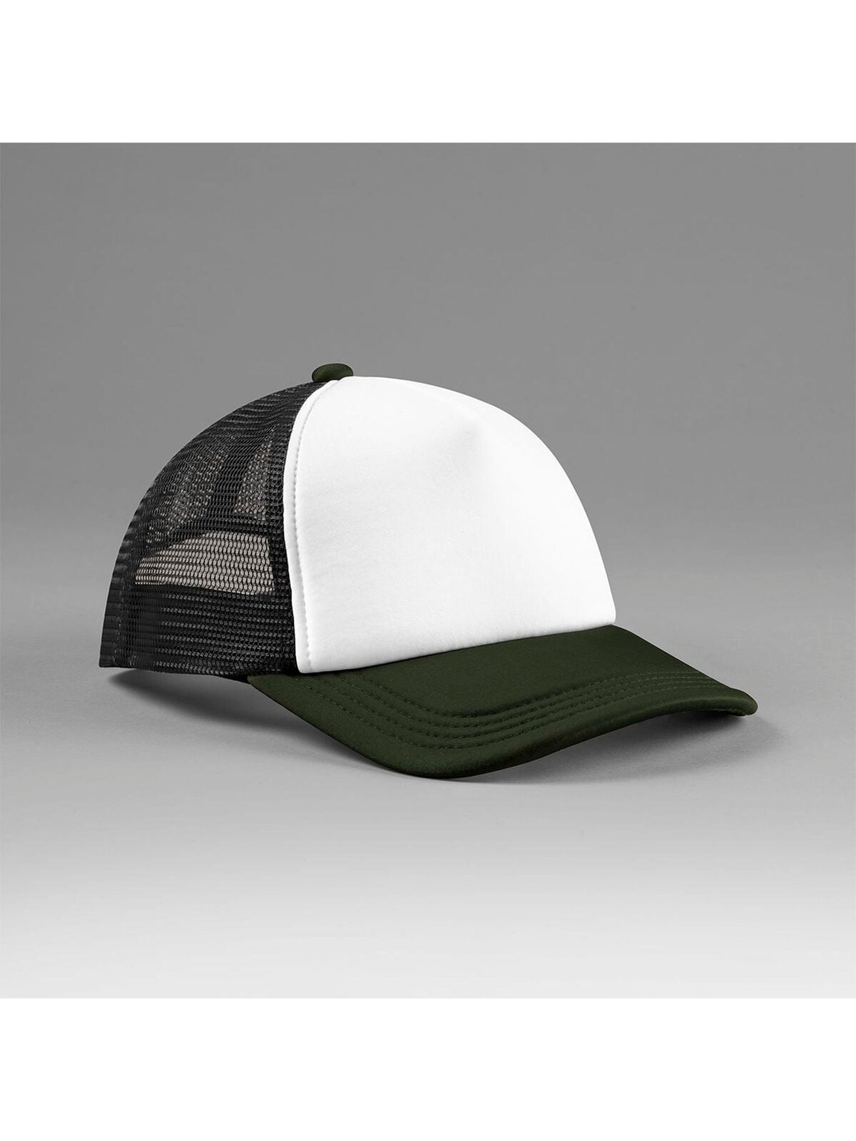 Trucker Caps Retro 5 Panel Trucker Schwarz/dark olive bestickbar und bedruckbar – LA1970