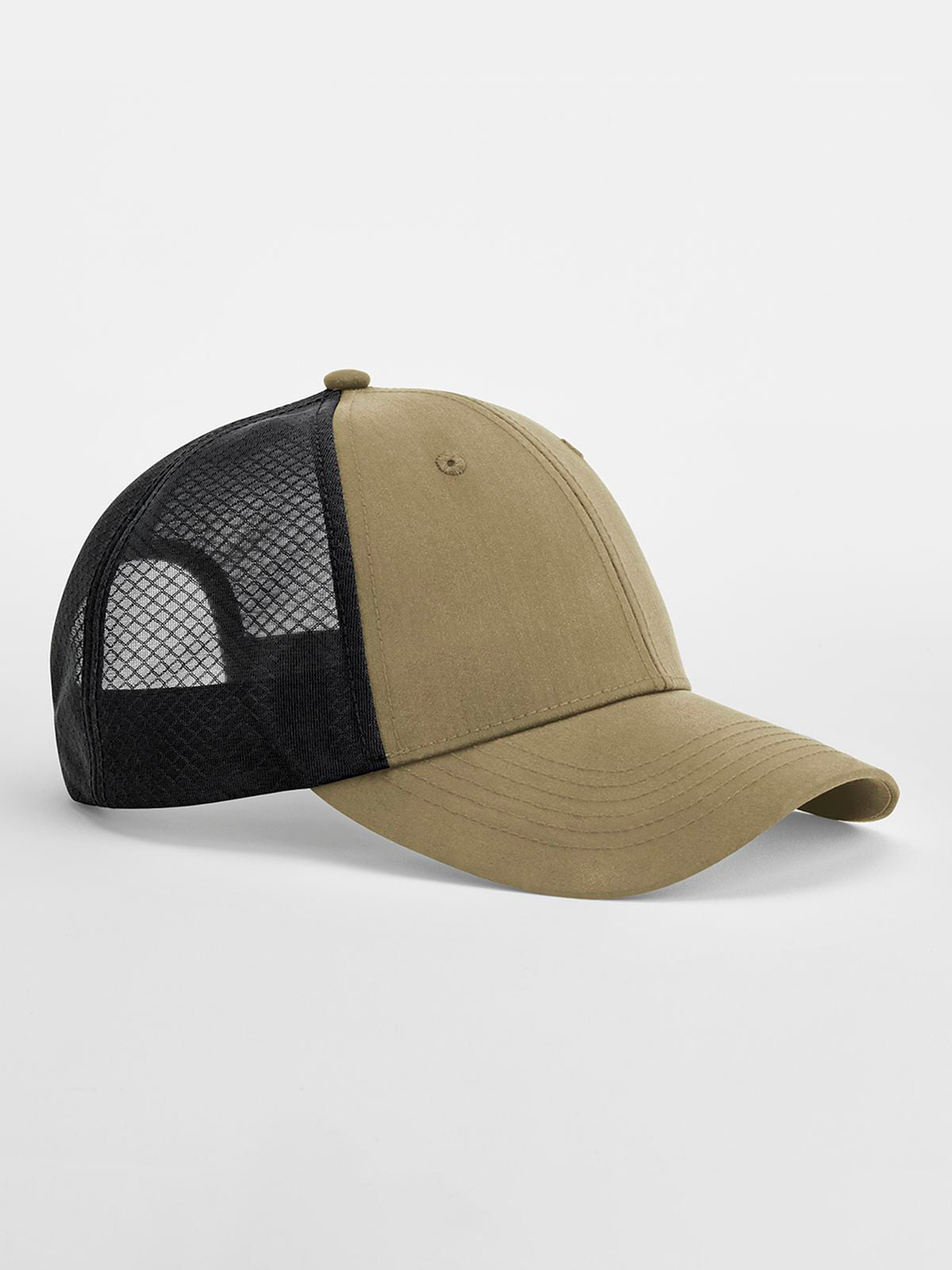 Trucker Caps Technical Mesh Trucker desert sand/Schwarz bestickbar und bedruckbar – LA1970