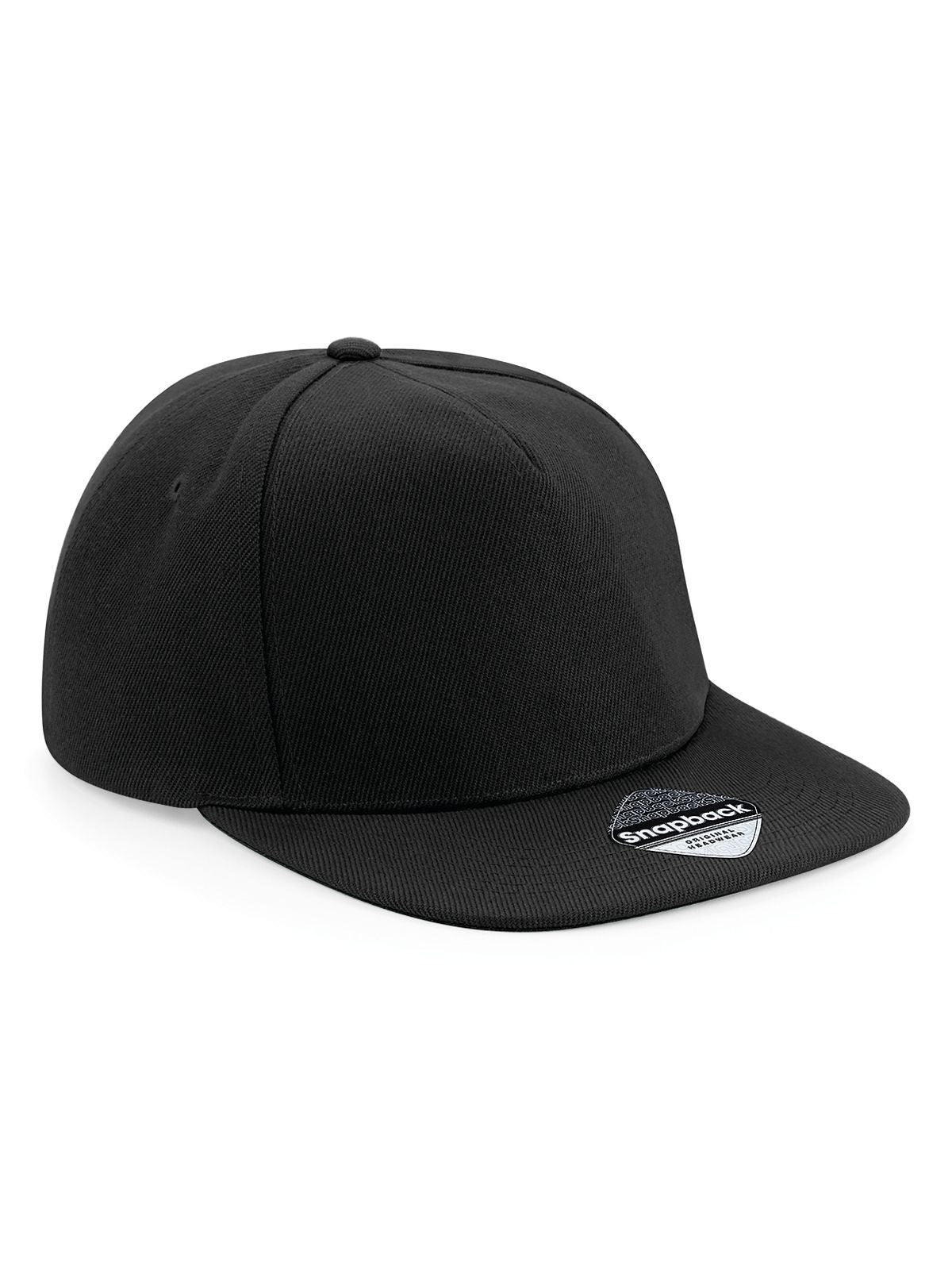 Baseball Caps Original Flat Peak Snapback Schwarz/Schwarz/Schwarz bestickbar und bedruckbar – LA1970