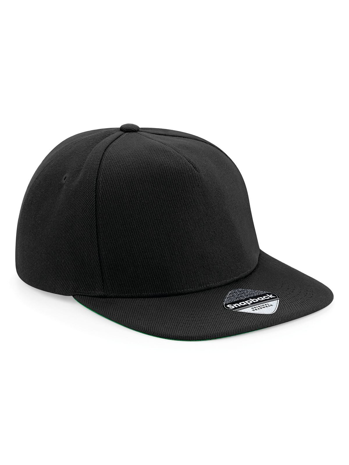 Baseball Caps Original Flat Peak Snapback Schwarz/Schwarz bestickbar und bedruckbar – LA1970