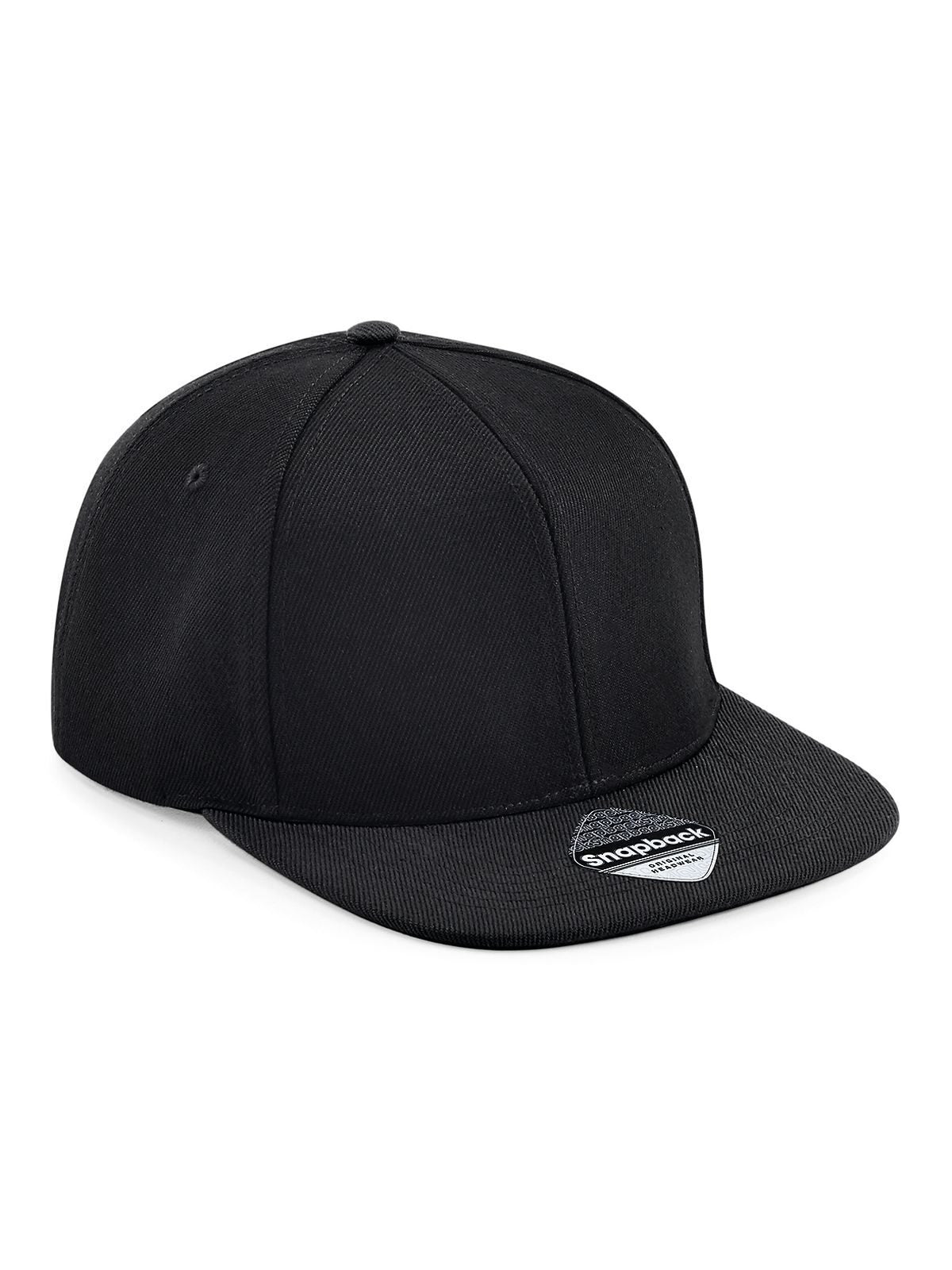 Baseball Caps Original Flat Peak 6 Pan. Snapnack Schwarz/Schwarz bestickbar und bedruckbar – LA1970