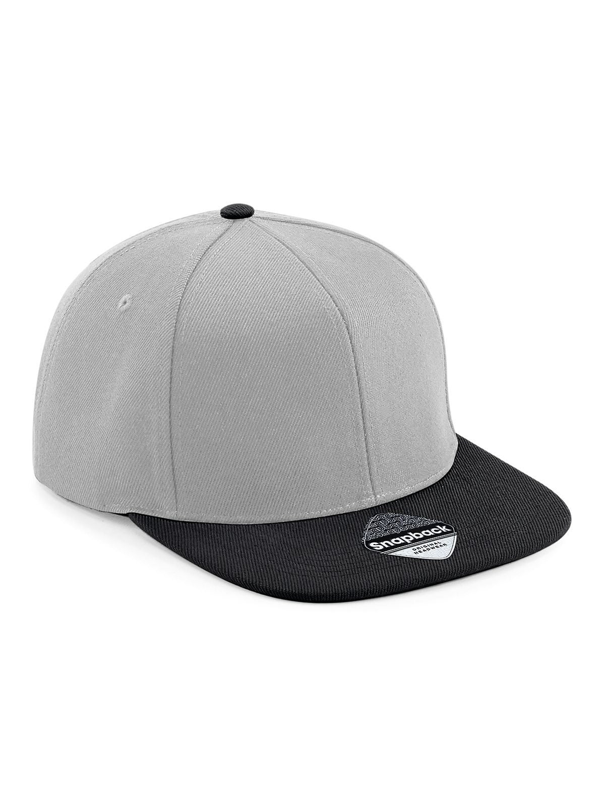 Baseball Caps Original Flat Peak 6 Pan. Snapnack Grau/Schwarz bestickbar und bedruckbar – LA1970
