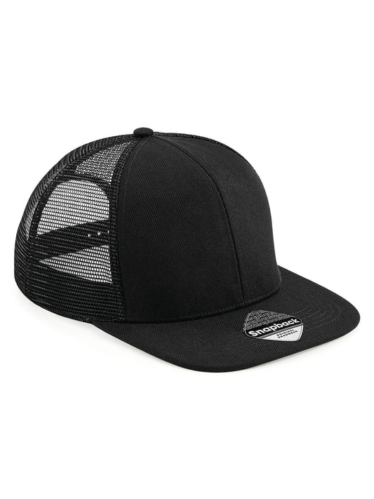 Trucker Caps Original Flat Peak 6 Pan. Trucker Schwarz/Schwarz bestickbar und bedruckbar – LA1970