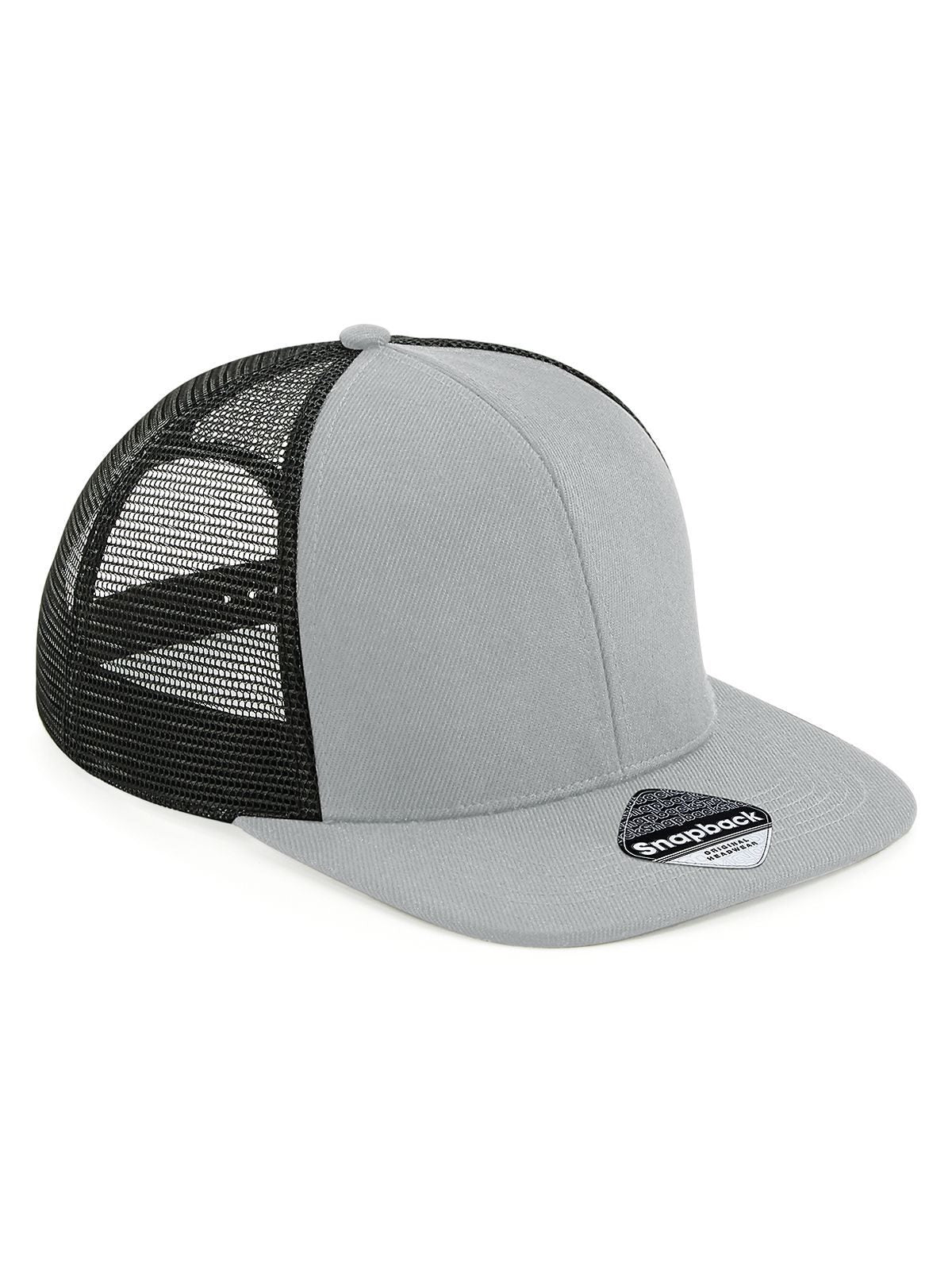 Trucker Caps Original Flat Peak 6 Pan. Trucker Grau/Schwarz bestickbar und bedruckbar – LA1970
