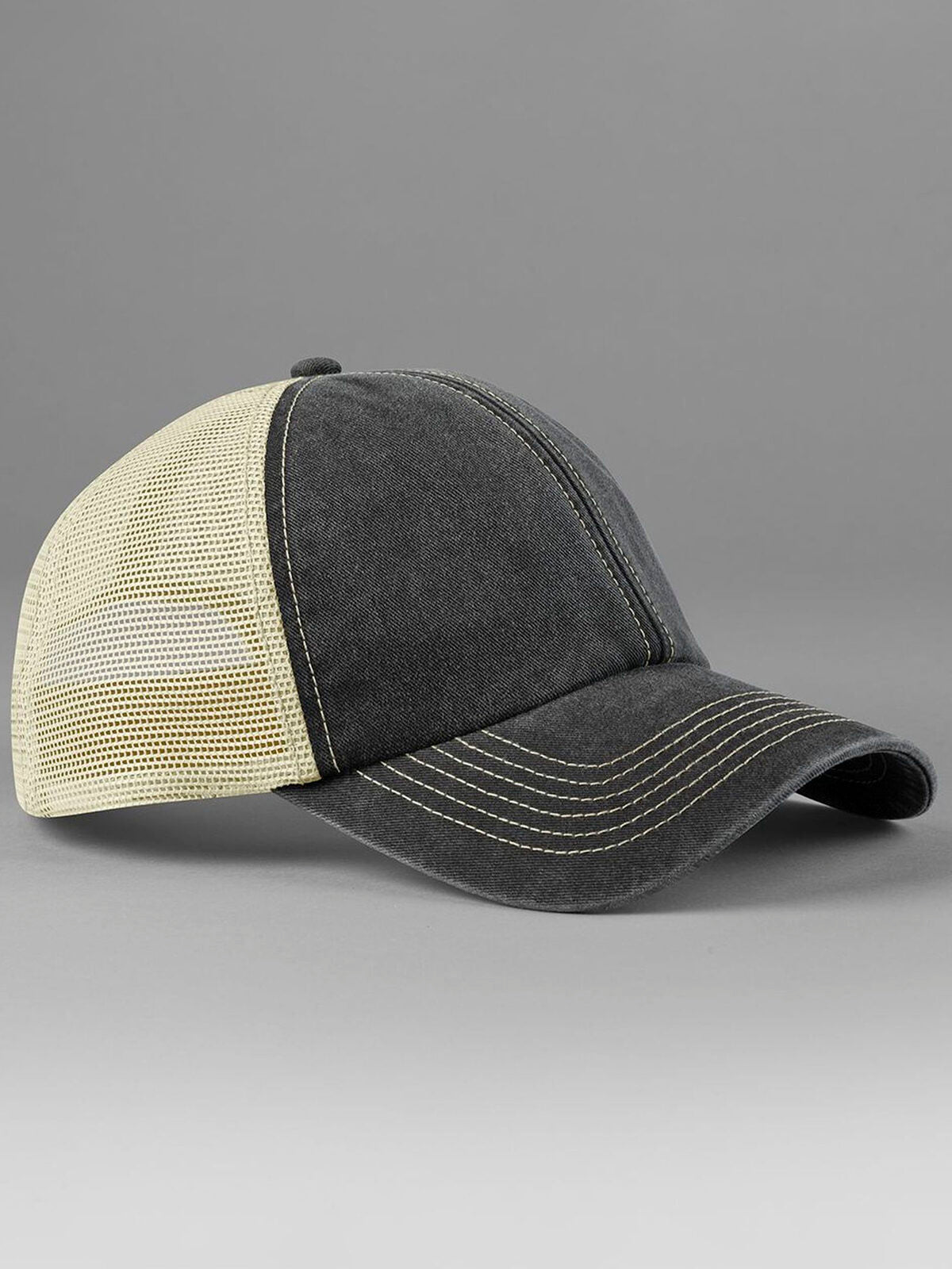 Trucker Caps 6 Panel Vintage Trucker vintage Schwarz/stone bestickbar und bedruckbar – LA1970