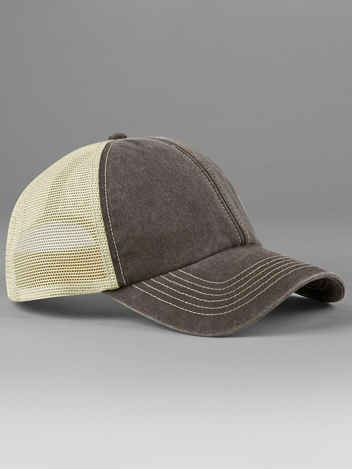 Trucker Caps 6 Panel Vintage Trucker vintage brown/stone bestickbar und bedruckbar – LA1970