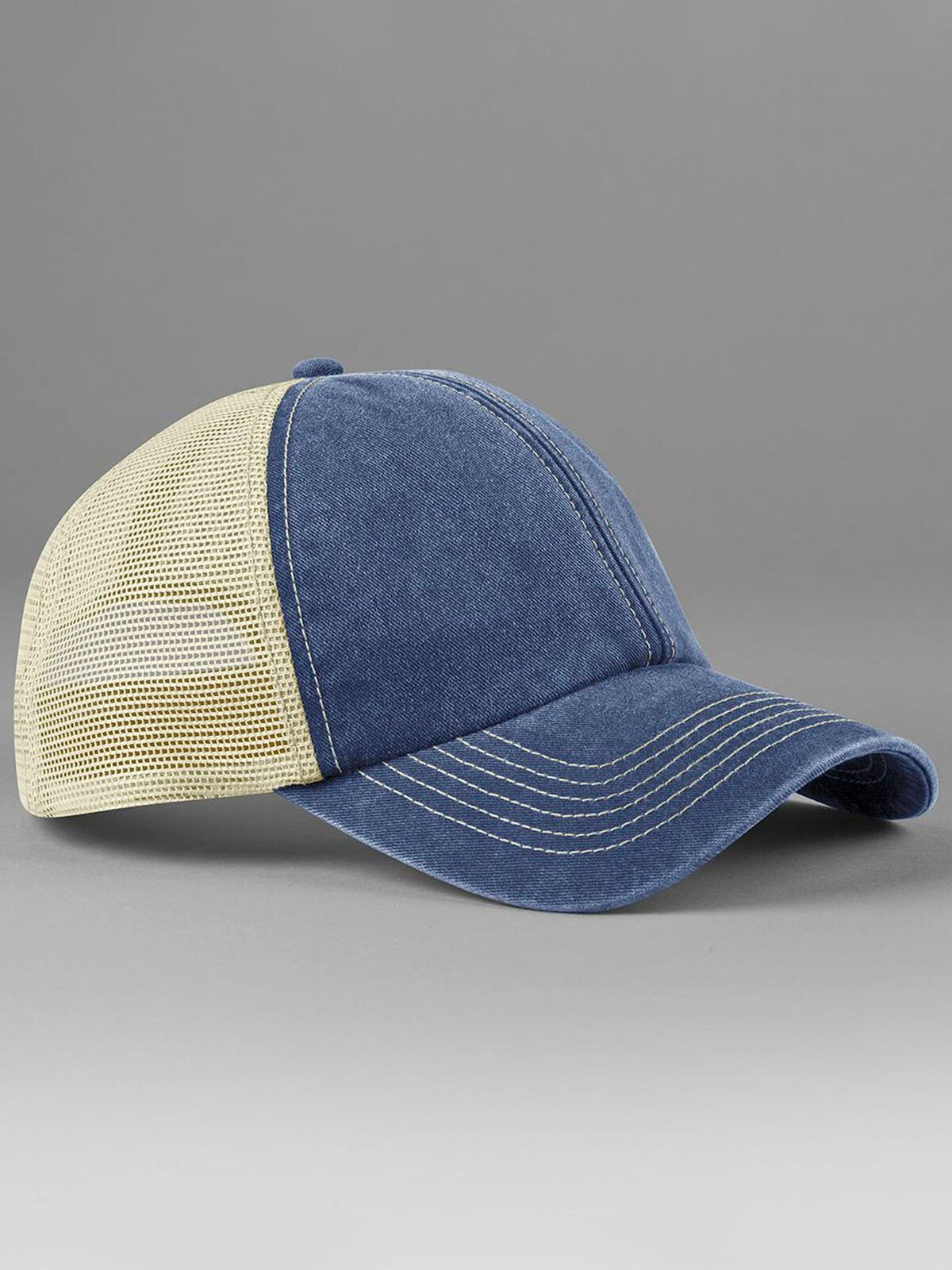 Trucker Caps 6 Panel Vintage Trucker vintage denim/stone bestickbar und bedruckbar – LA1970