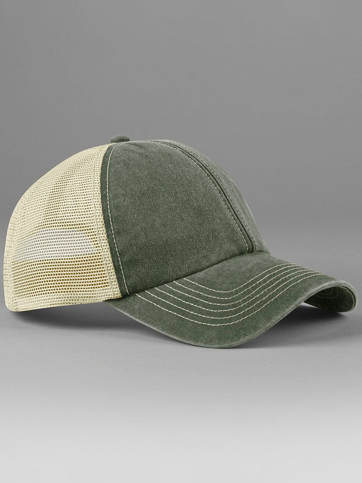Trucker Caps 6 Panel Vintage Trucker vintage olive/stone bestickbar und bedruckbar – LA1970