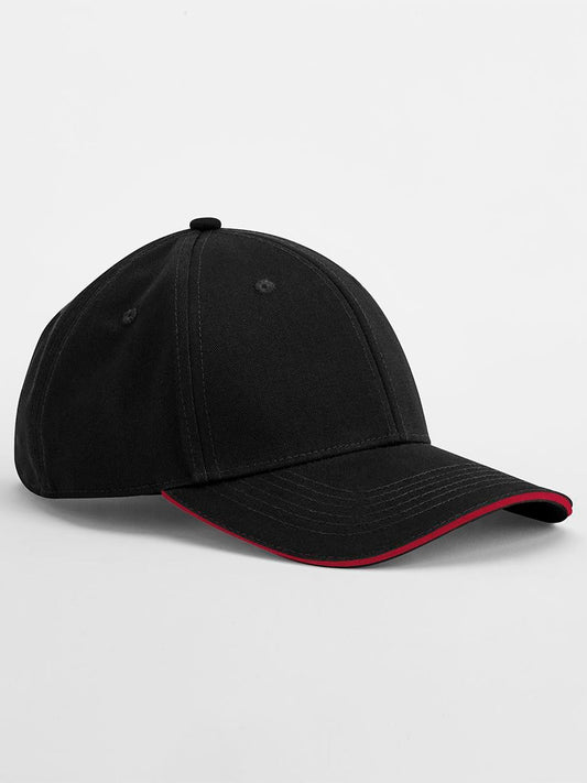 Baseball Caps EarthAware® Classic Organic Cotton 6 Panel Cap -  Sandwich Peak Schwarz/classic Rot bestickbar und bedruckbar – LA1970