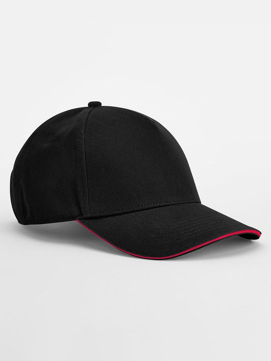 Baseball Caps EarthAware® Classic Organic Cotton 5 Panel Cap -  Sandwich Peak Schwarz/classic Rot bestickbar und bedruckbar – LA1970