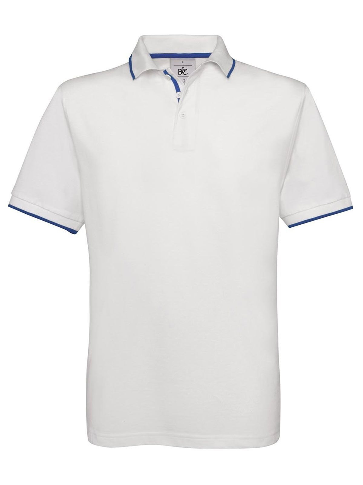 Safran Sport Poloshirt – B&C – Farbe white/royal blue – individuell veredelbar