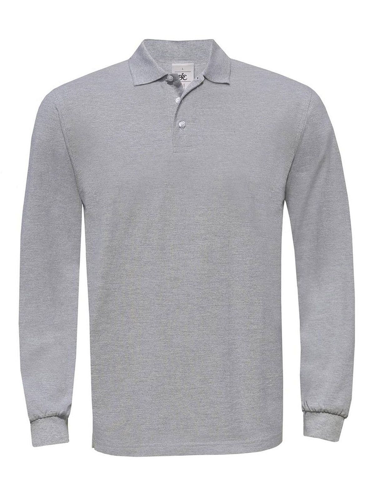 Heavymill LSL Poloshirt – B&C – Farbe heather grey – individuell veredelbar