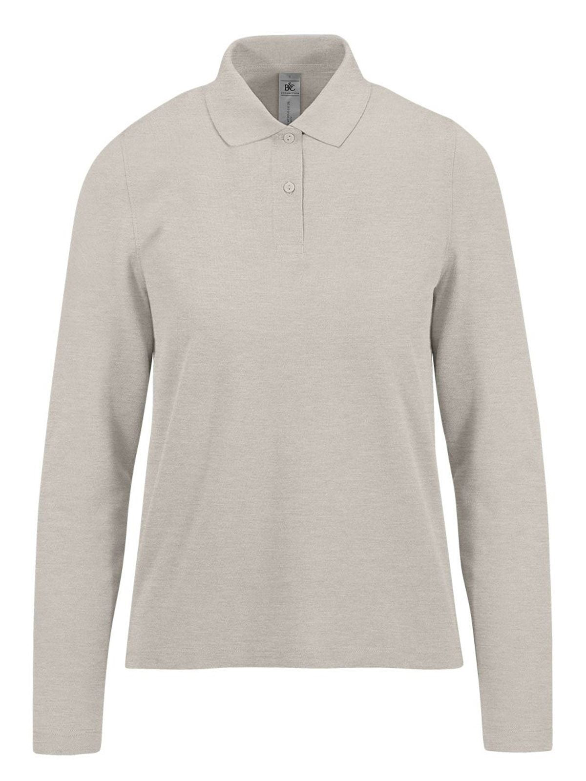 My polo 210 LSL Damen Poloshirt – B&C – Farbe heather grey fog – individuell veredelbar