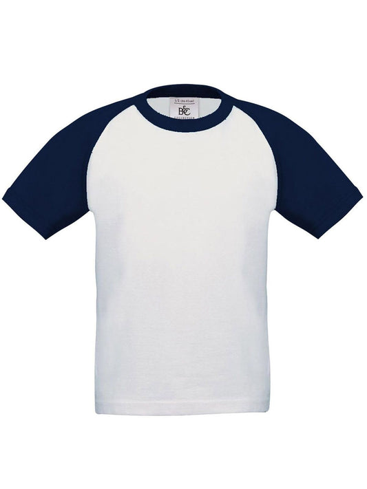 Base-Ball Kinder T-Shirt – B&C – Farbe white/navy – individuell veredelbar