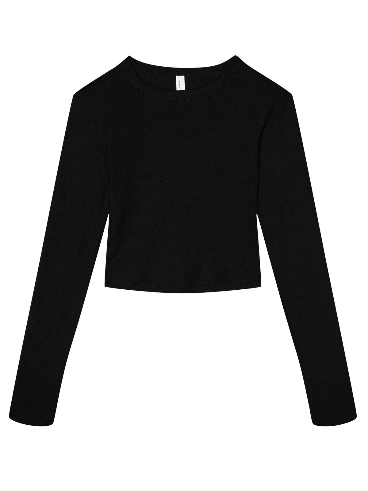 Women’s Micro Rib Long Sleeve Baby Tee Damen T-Shirt – Bella+Canvas – Farbe Solid Black Blend – individuell veredelbar