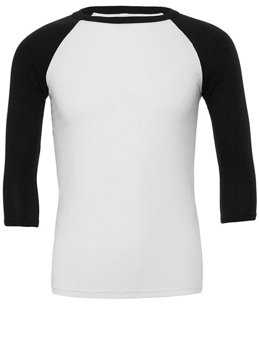 3/4 Sleeve Baseball Tee Unisex T-Shirt – Bella+Canvas – Farbe White/Black – individuell veredelbar