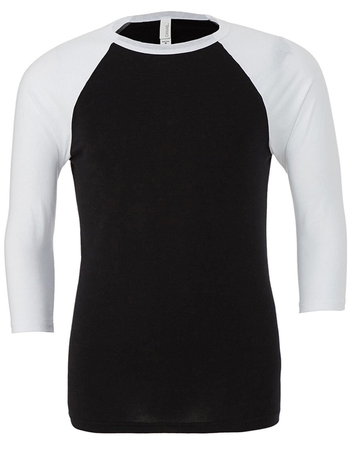 3/4 Sleeve Baseball Tee Unisex T-Shirt – Bella+Canvas – Farbe Black/White – individuell veredelbar