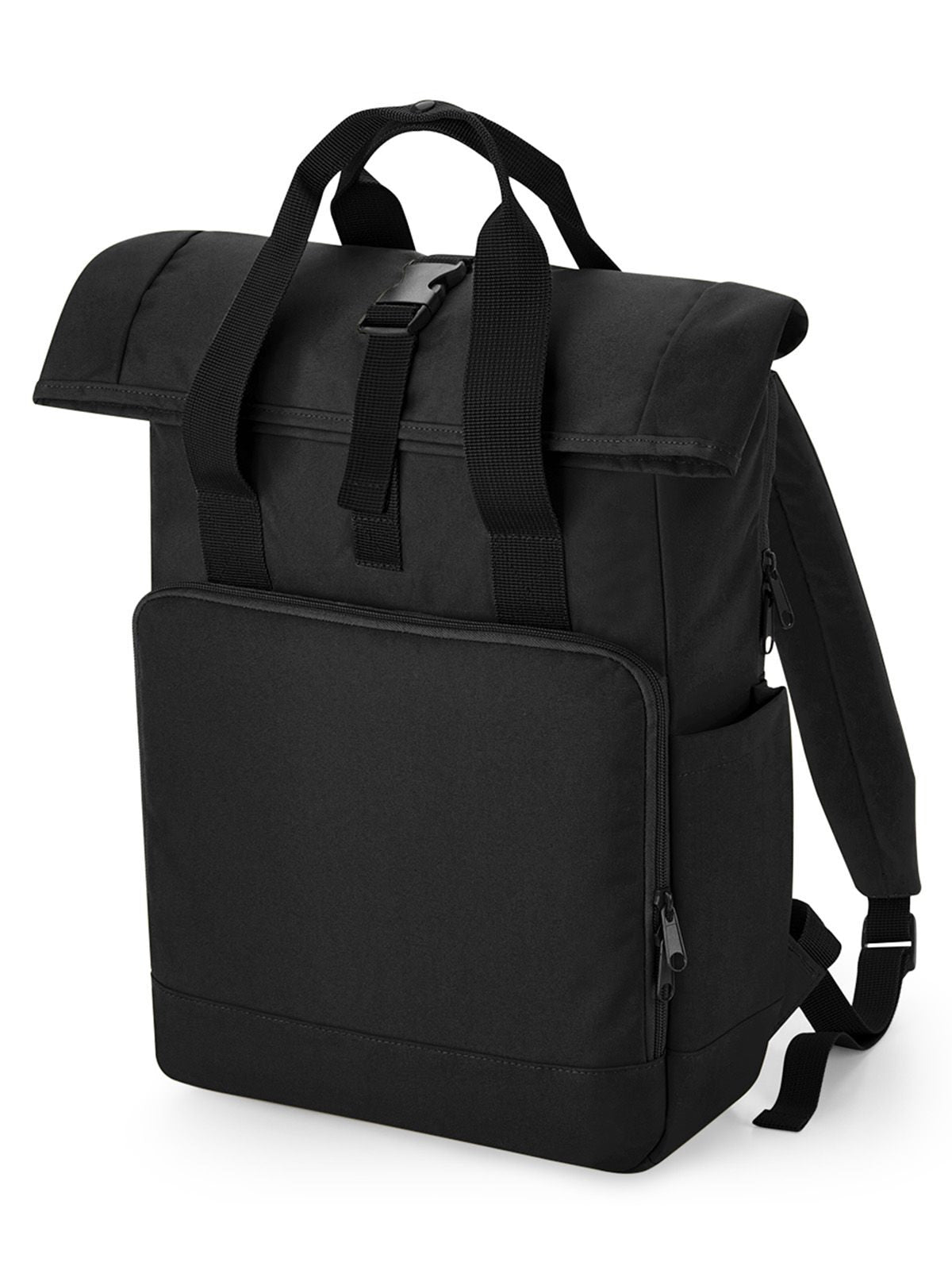 Recycled Twin Handle Roll-Top Laptop Backpack Herren Tasche / Rucksack – Bag Base – Farbe Schwarz – individuell veredelbar
