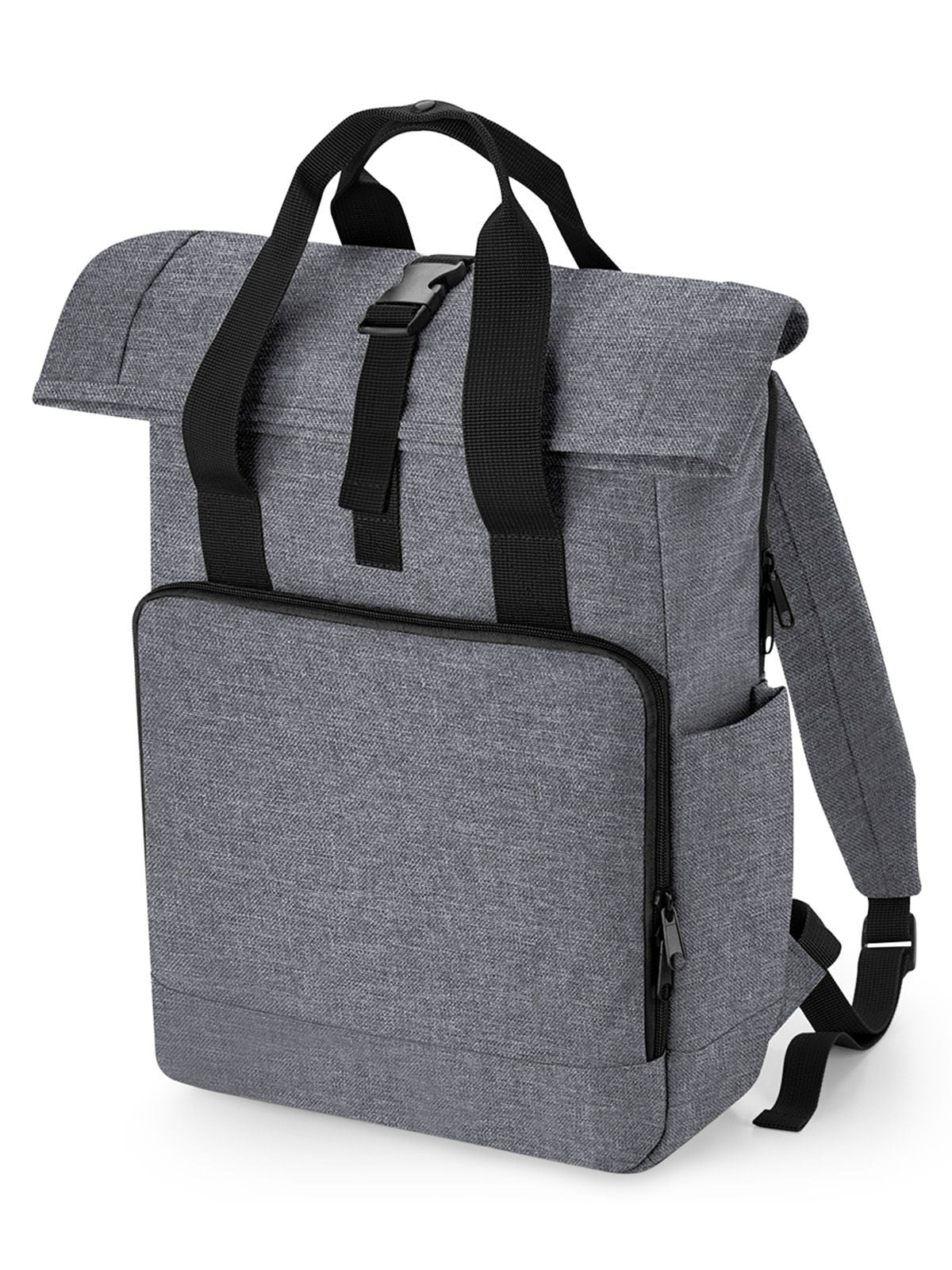 Recycled Twin Handle Roll-Top Laptop Backpack Herren Tasche / Rucksack – Bag Base – Farbe grey marl – individuell veredelbar