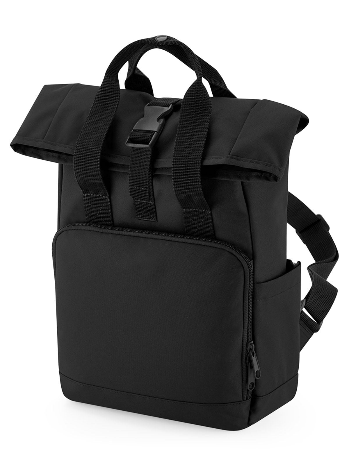 Recycled Mini Twin Handle Roll-Top Backpack Herren Tasche / Rucksack – Bag Base – Farbe Schwarz – individuell veredelbar