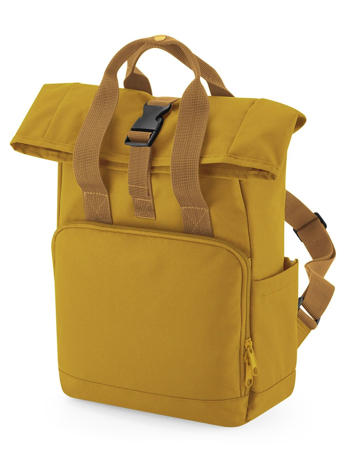 Recycled Mini Twin Handle Roll-Top Backpack Herren Tasche / Rucksack – Bag Base – Farbe Senf – individuell veredelbar