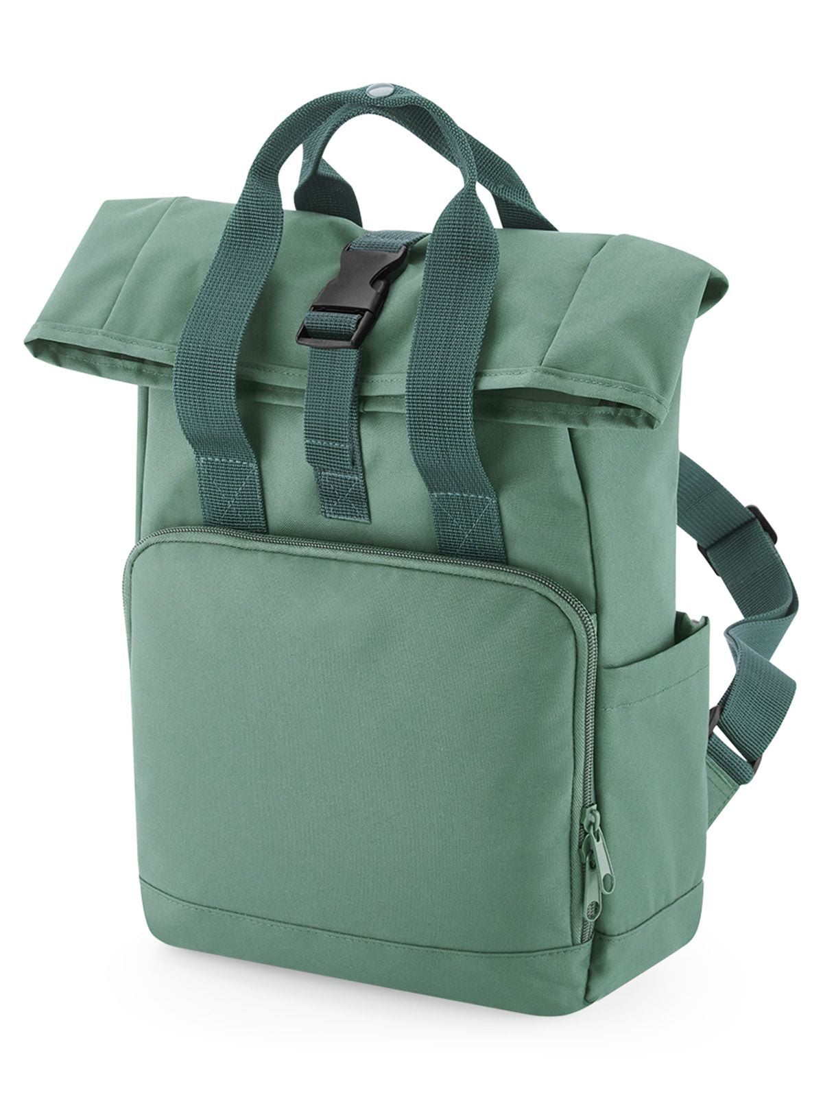 Recycled Mini Twin Handle Roll-Top Backpack Herren Tasche / Rucksack – Bag Base – Farbe sage green – individuell veredelbar