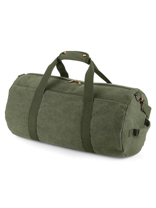 Vintage Canvas Barrel Bag Herren Tasche / Rucksack – Bag Base – Farbe vintage military green – individuell veredelbar