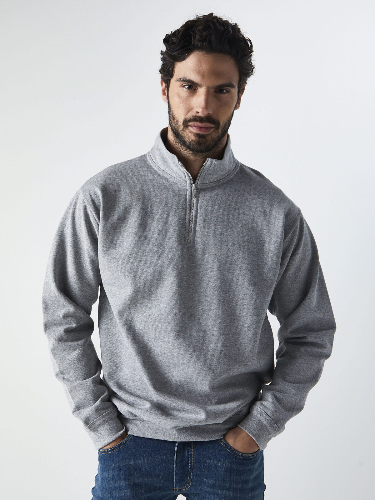 Zip Neck Sweat Herren Sweatshirt / Hoodie – Black Spider – Farbe Navy – individuell veredelbar