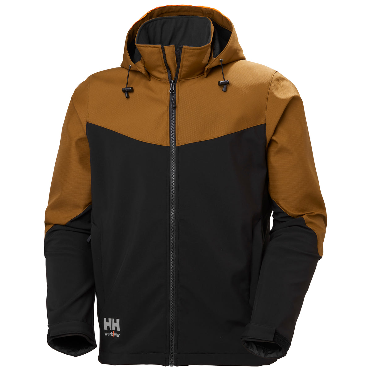 Kapuzen-Softshelljacke Oxford 74290 dreilagig – Saddle/Schwarz