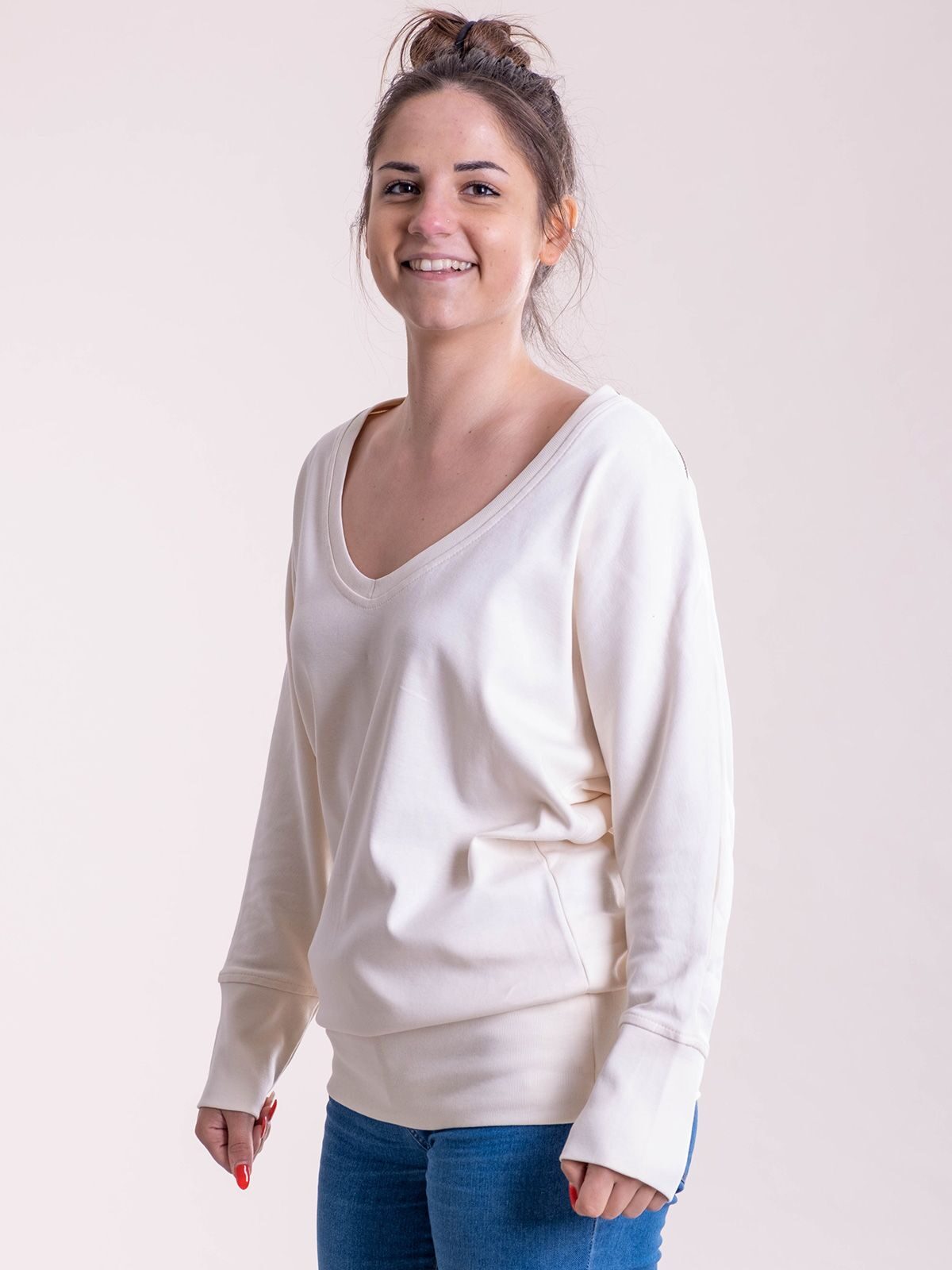 Maxi felpa donna a V Damen Sweatshirt / Hoodie – Cotton & Art – Farbe Grau – individuell veredelbar