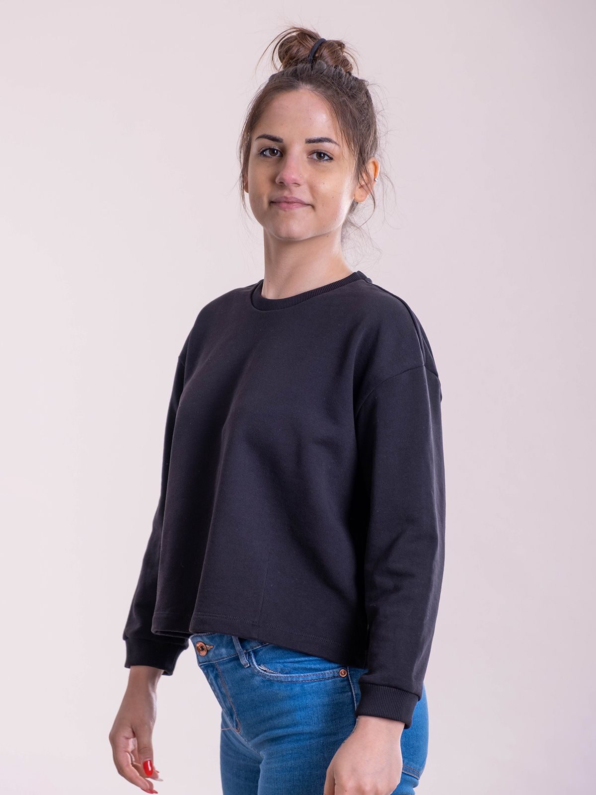 Felpa crop manica 3/4 Damen Sweatshirt / Hoodie – Cotton & Art – Farbe Grau – individuell veredelbar