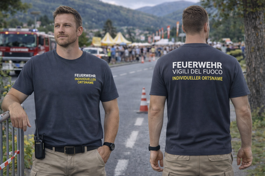 Workwear T-Shirt 100% Baumwolle – Feuerwehr Edition – mit Brust- & Rückendruck