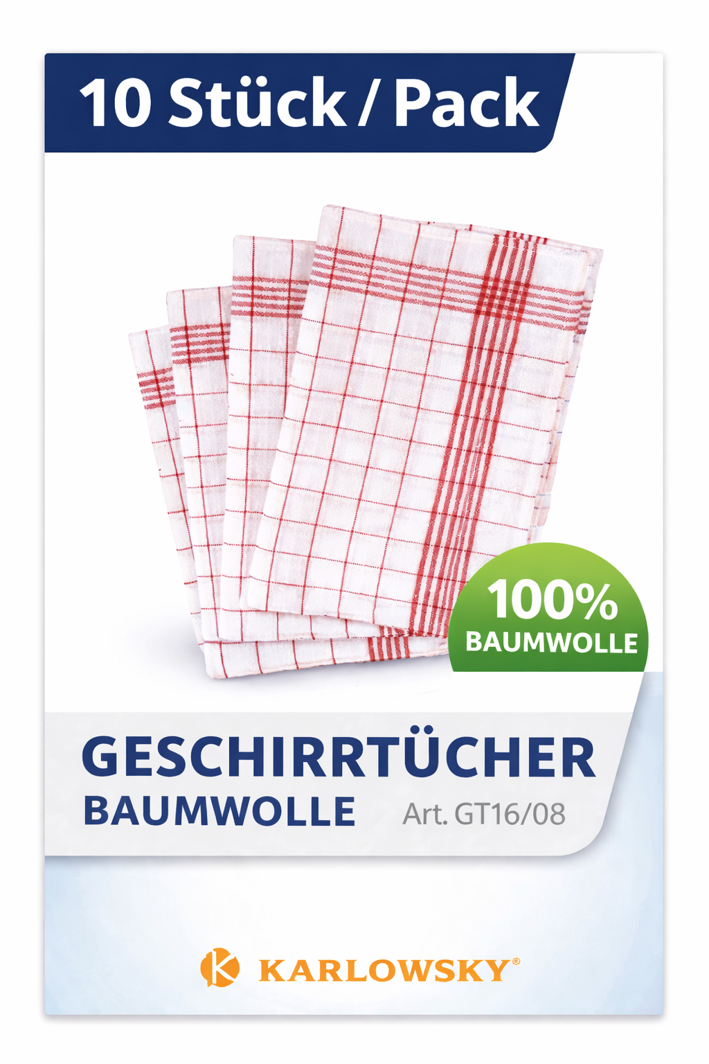 Geschirrtuch 100 % Baumwolle – 10 Stück / Pack (KARLOWSKY)