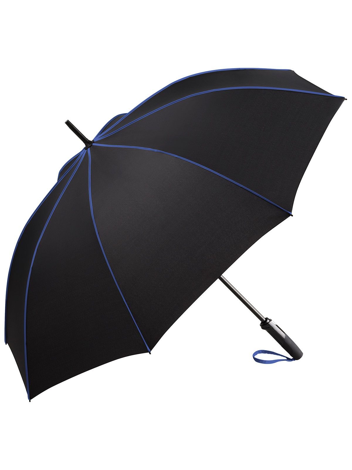 AC midsize umbrella ®-Seam Regenschirm – FAre – Farbe Black-Euroblue – individuell veredelbar