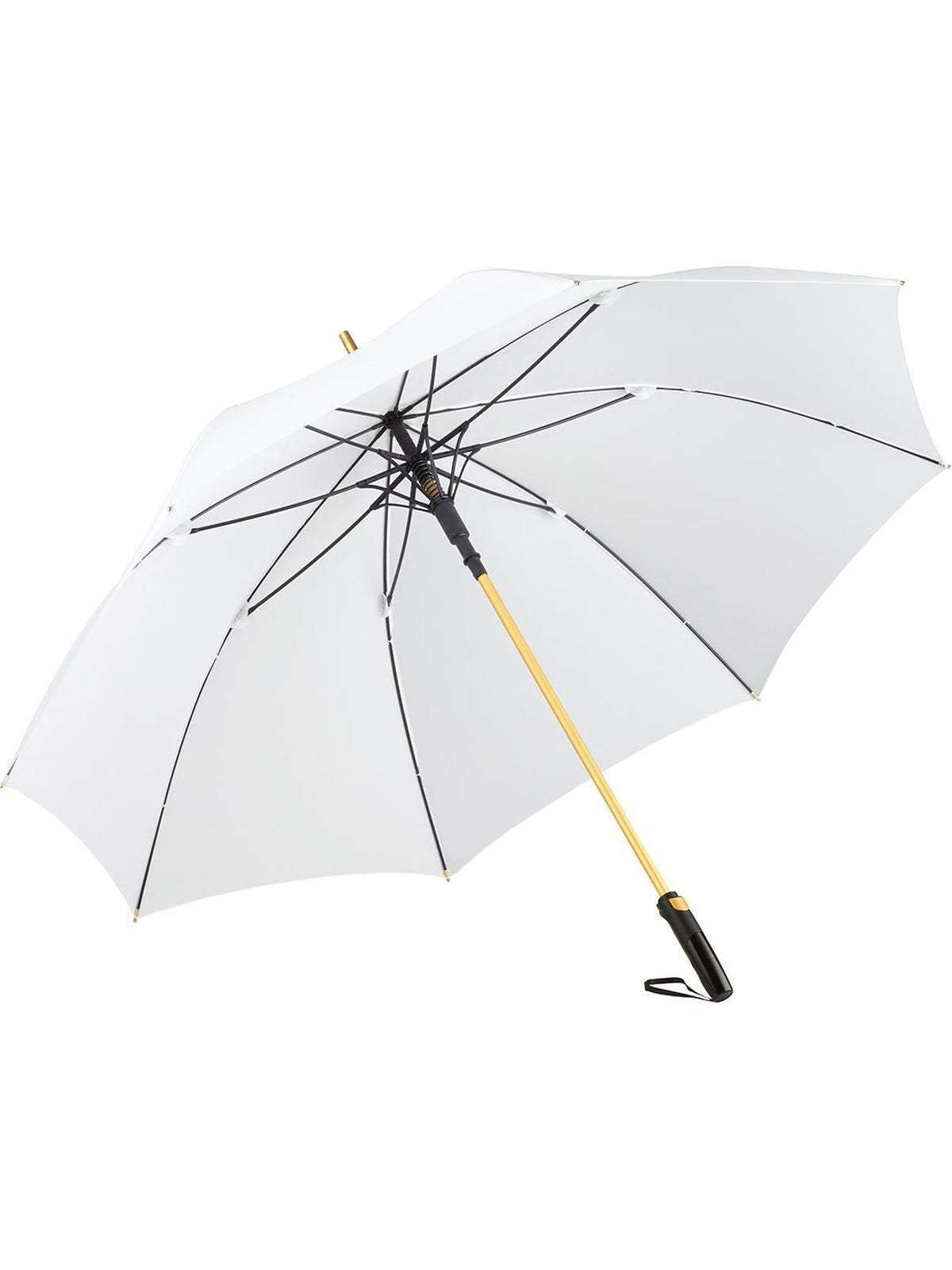 AC alu golf umbrella ®-Precious Regenschirm – FAre – Farbe White/Gold – individuell veredelbar