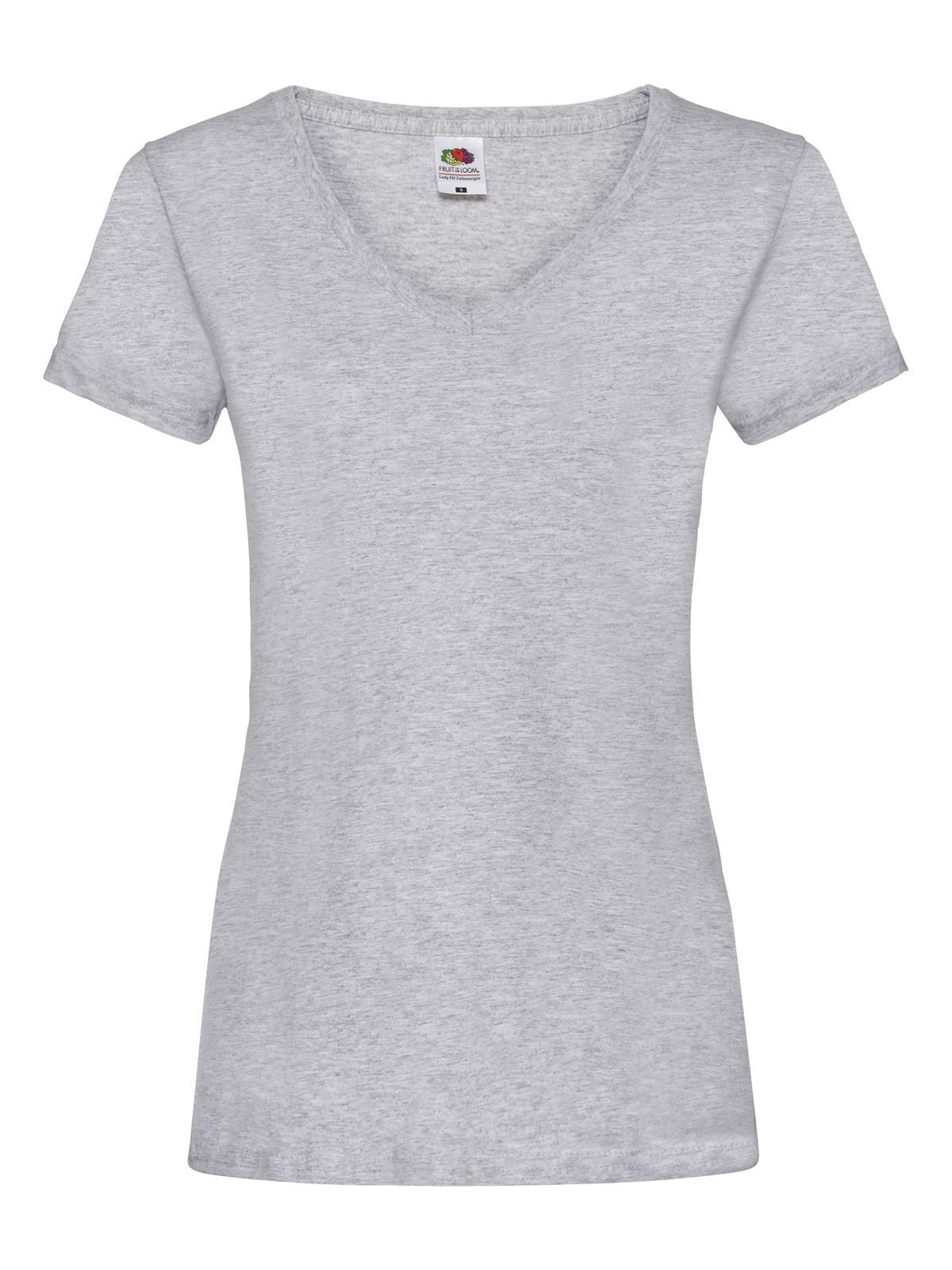 Valueweight V-Neck T Damen T-Shirt – Fruit of the Loom – Farbe heather grey – individuell veredelbar
