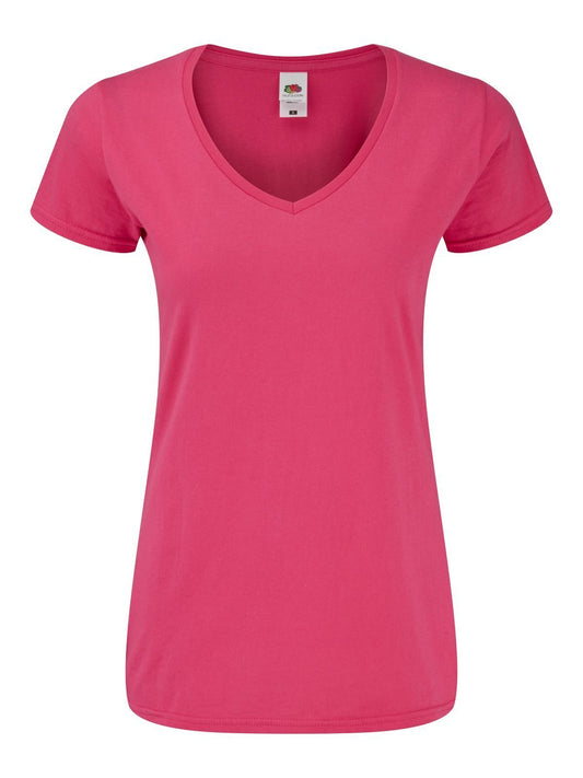 150 V-Neck T Damen T-Shirt – Fruit of the Loom – Farbe Fuchsia – individuell veredelbar