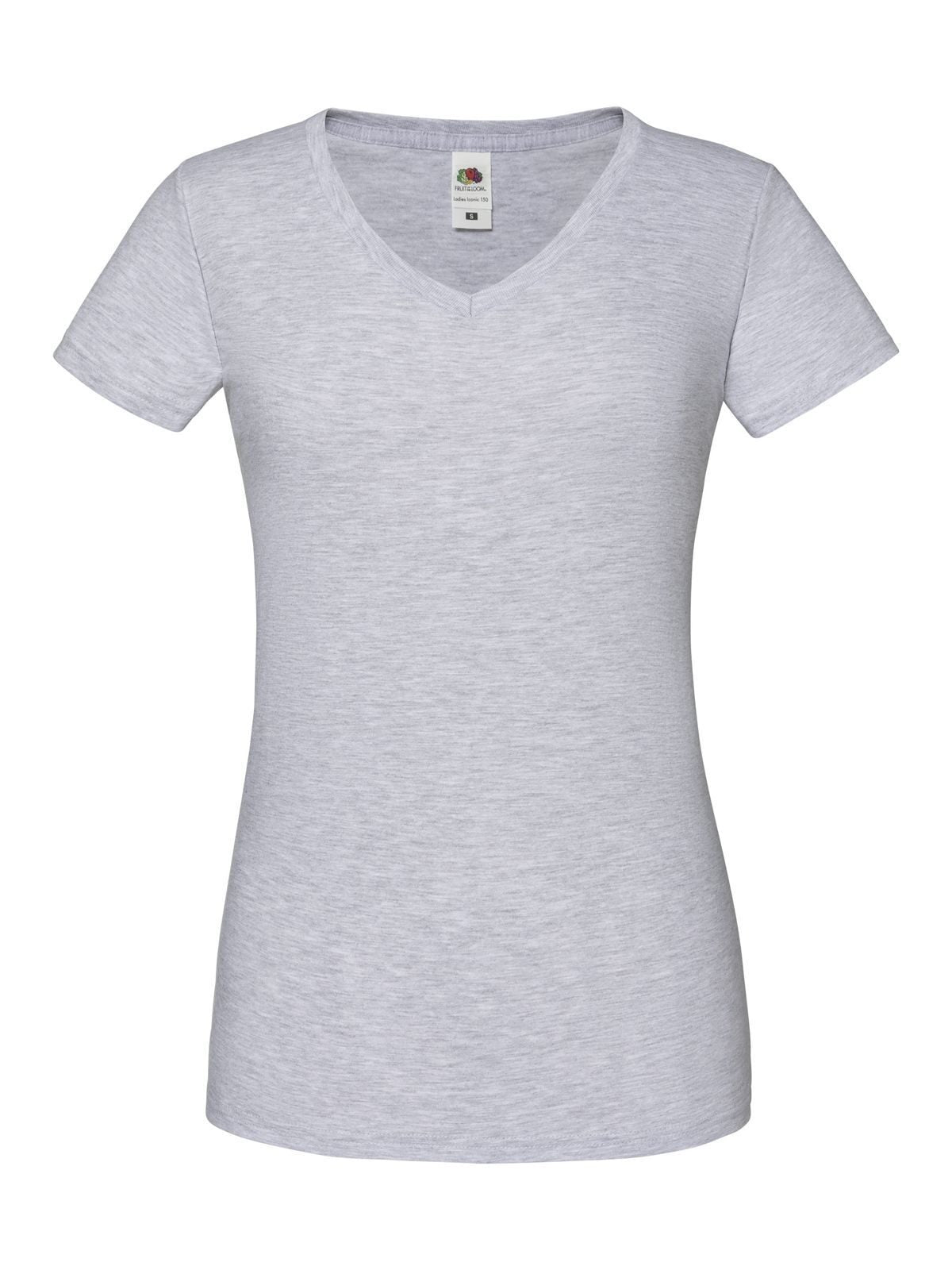 150 V-Neck T Damen T-Shirt – Fruit of the Loom – Farbe heather grey – individuell veredelbar
