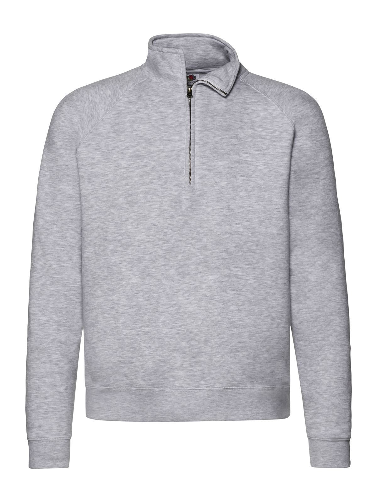 Premium Zip Neck Sweat Herren Sweatshirt / Hoodie – Fruit of the Loom – Farbe heather grey – individuell veredelbar